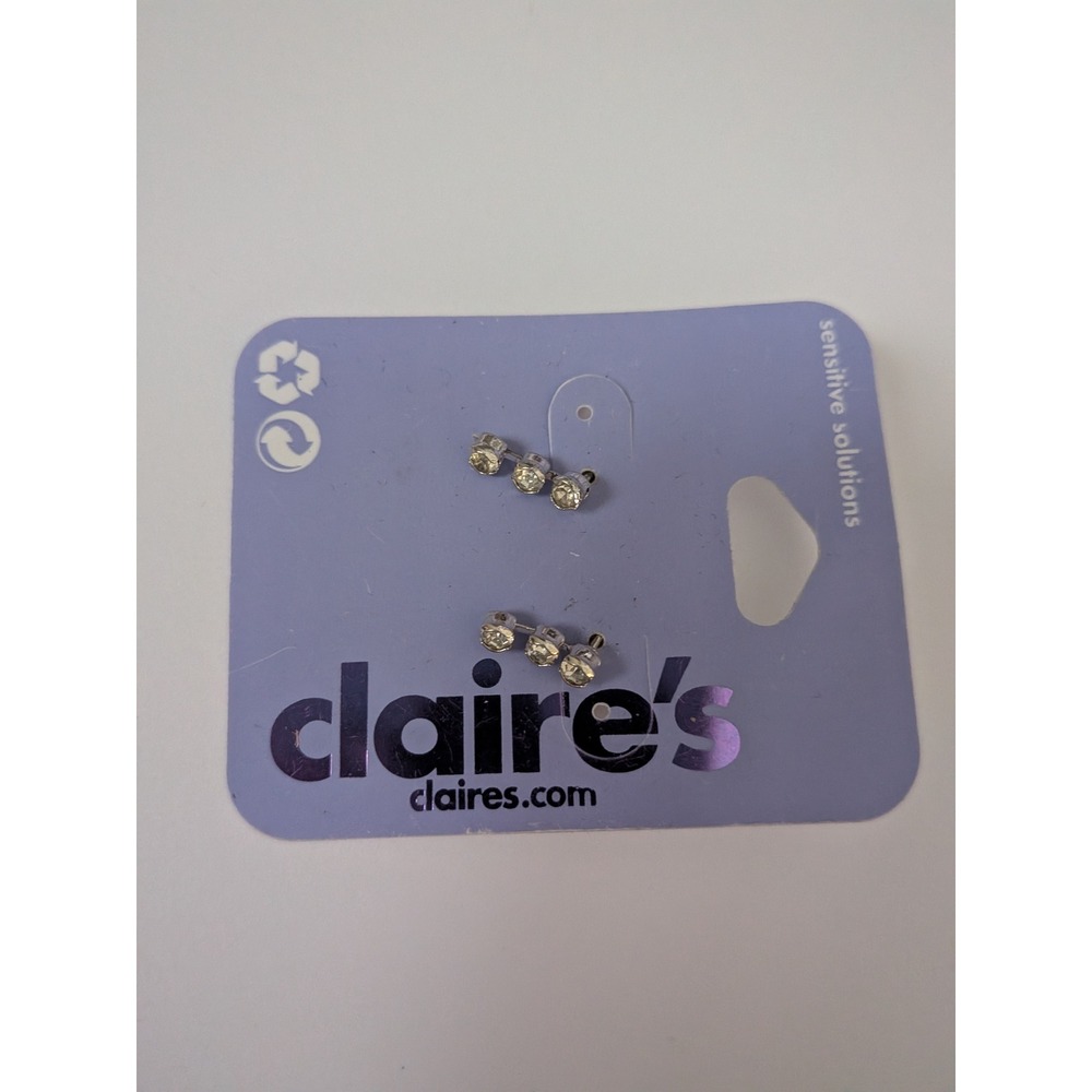 Claire's Sensitive Solutions Triple Rhinestone Stud Earrings Silver Tone Clear